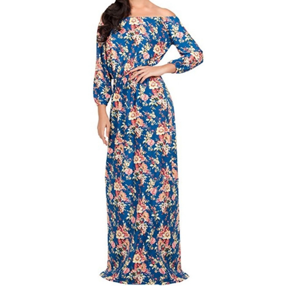 KOH KOH Floral Plus Off The Shoulder Maxi Dress